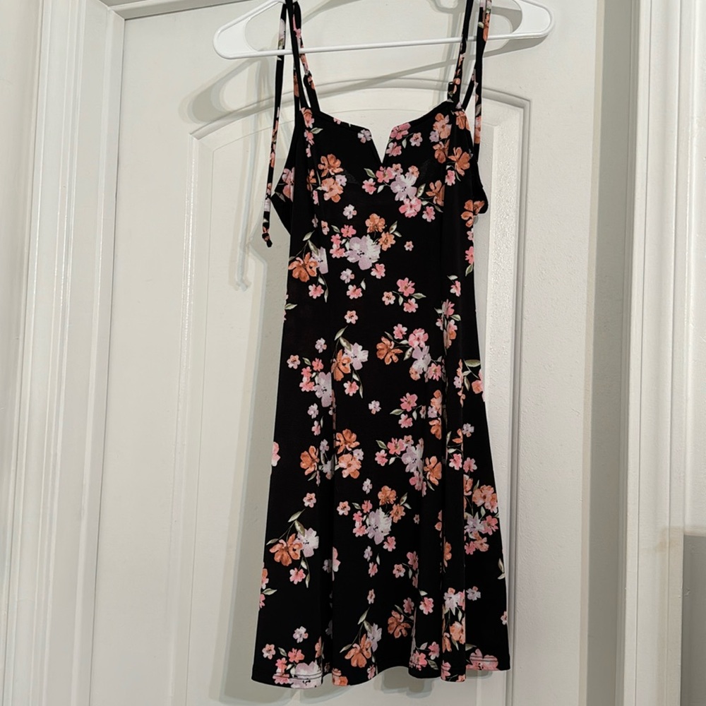 Black floral dress, short, XS